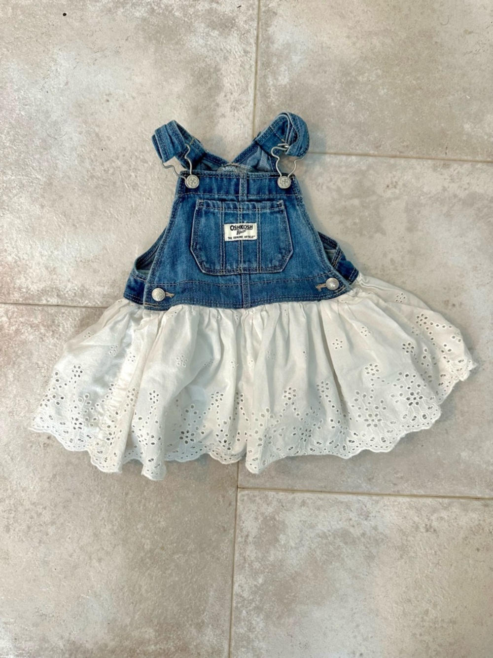 OshKosh B'gosh Denim Top with White Eyelet Skirt Overalls